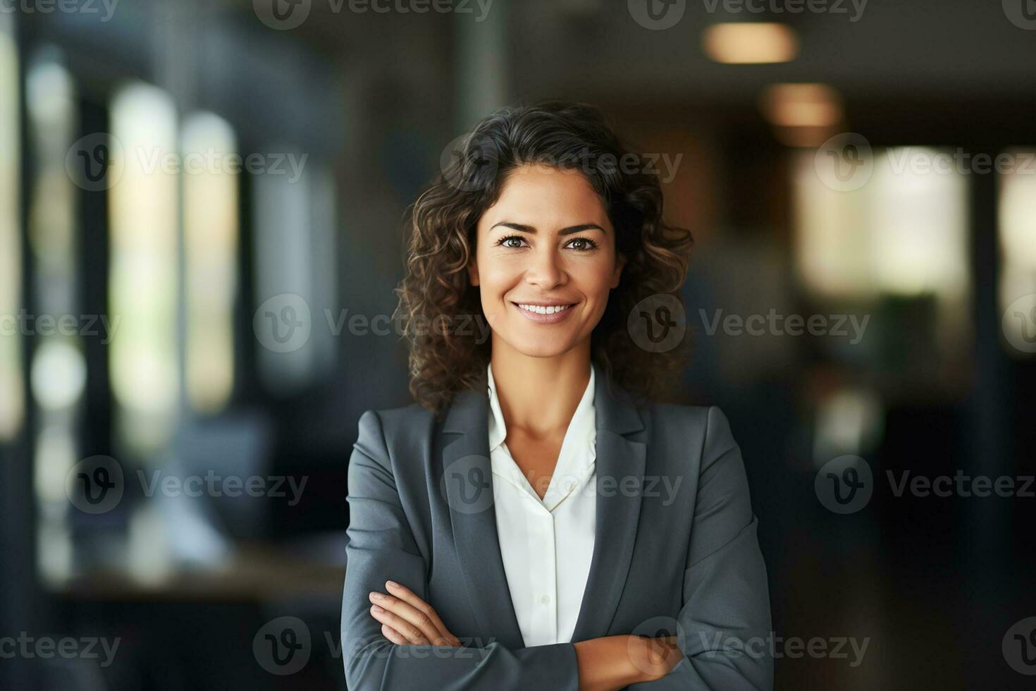 AI generated Portrait of beautiful businesswoman in modern office generative AI photo
