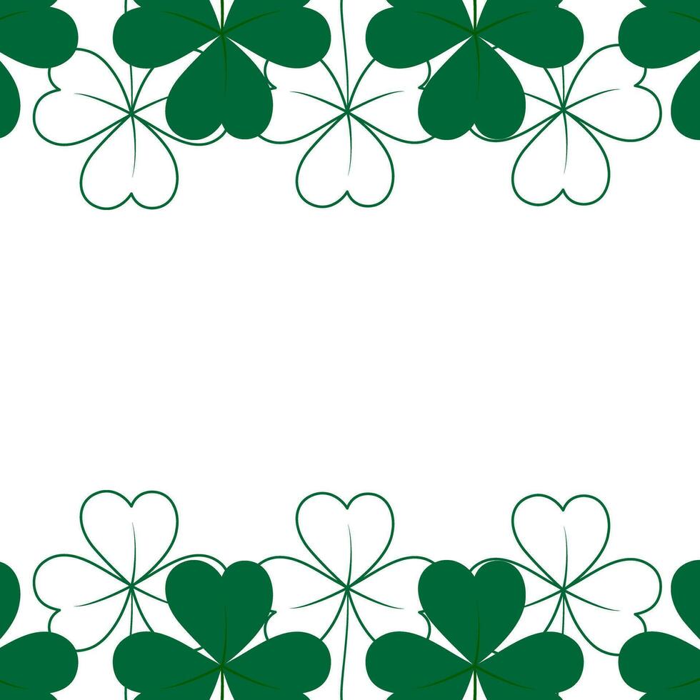 Abstract shamrock frame with top and bottom border in trendy green. Concept for St. Patrick greeting vector
