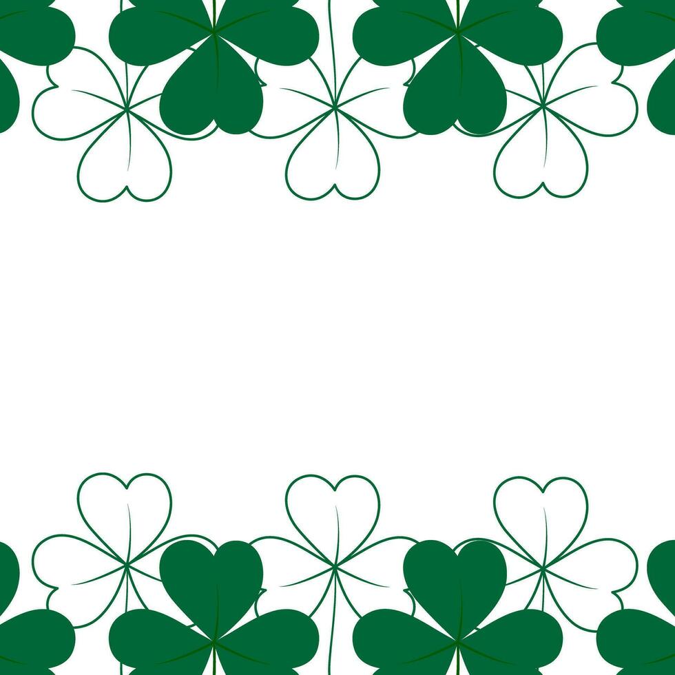 Abstract shamrock frame with top and bottom border in trendy green. Concept for St. Patrick greeting vector