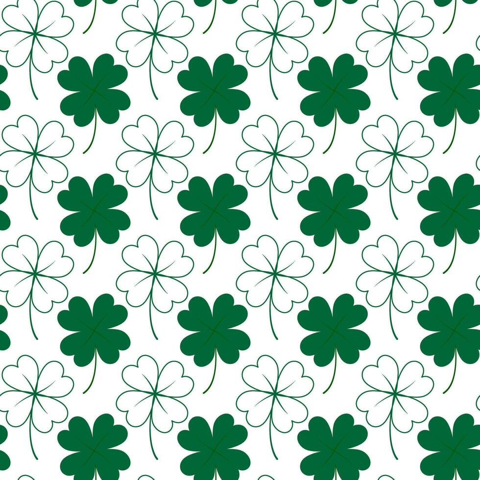 Seamless pattern of four leaf clover. Contour and color drawn design concept for many various uses vector