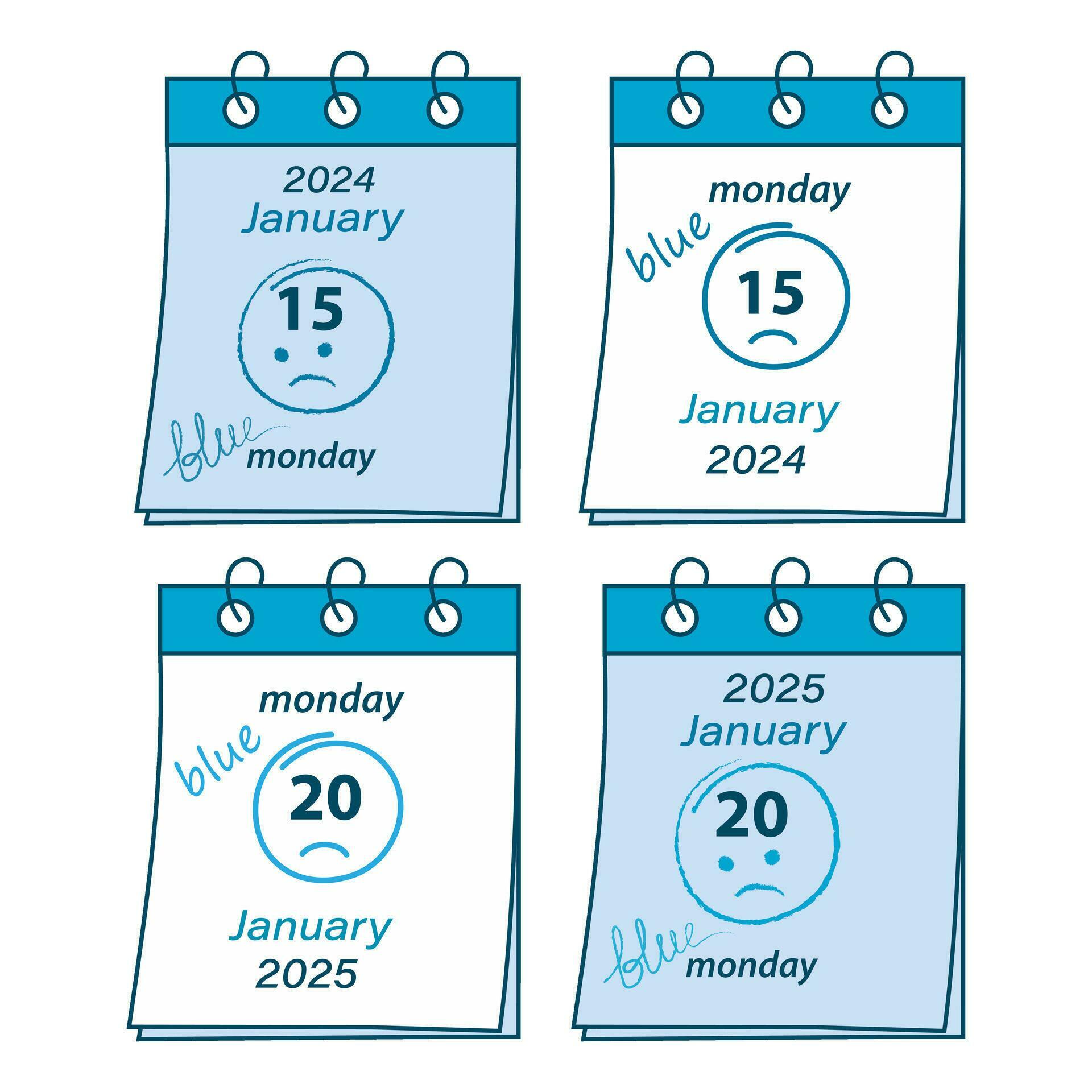 Calendar sheets with Blue Monday date in January 2024 and 2025 15th and
