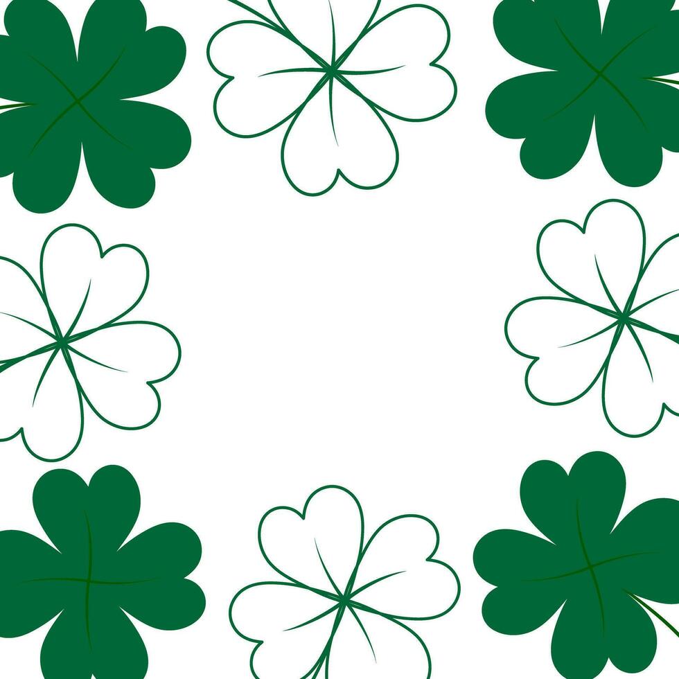 Abstract clover square frame border in trendy green with copyspace. Concept for St. Patrick greeting vector