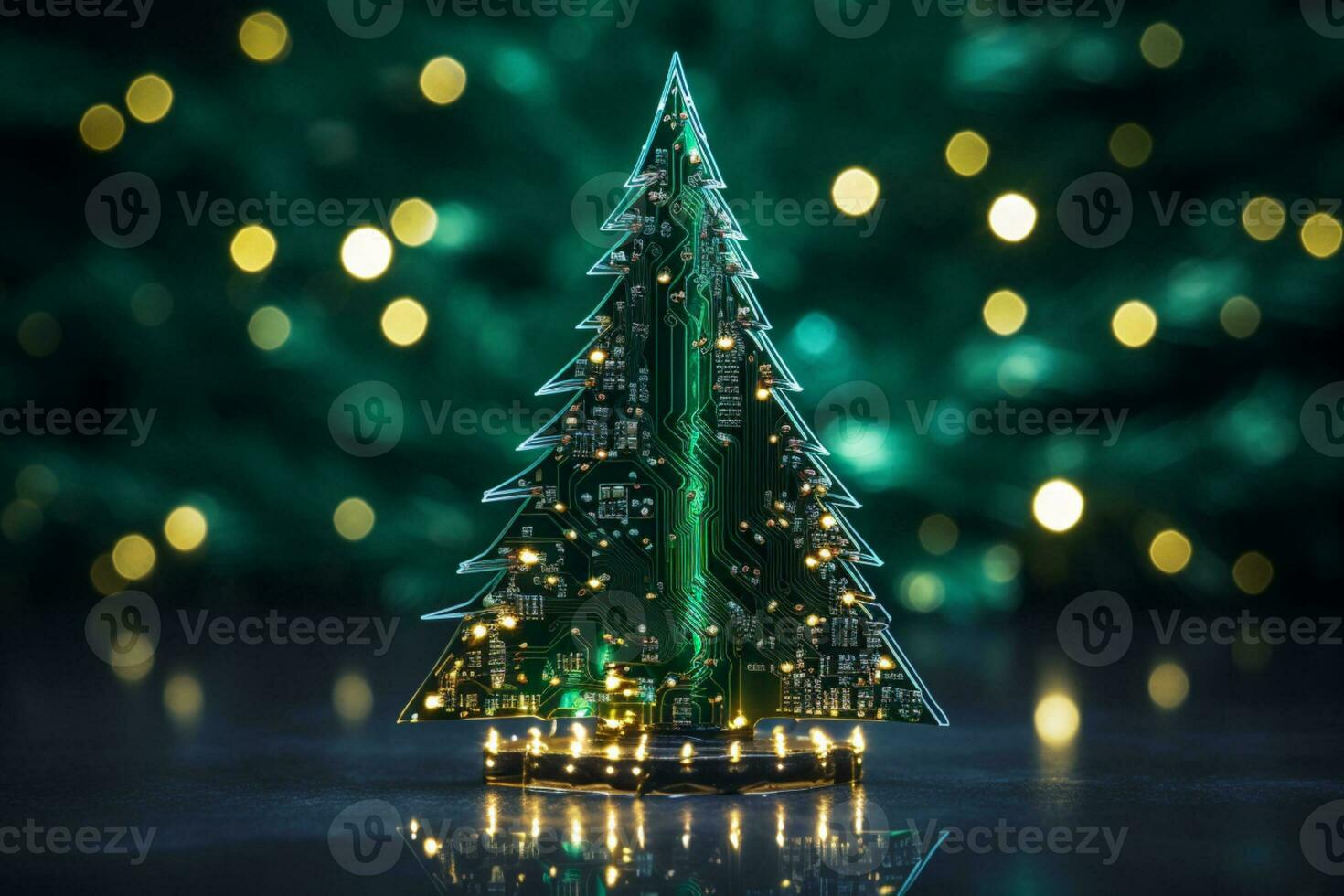 AI generated Christmas tree made with circuit board technology concept photo