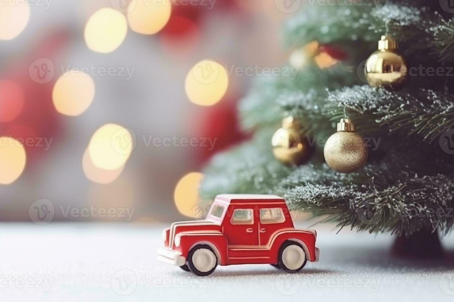 AI generated toy car carrying small Christmas tree photo