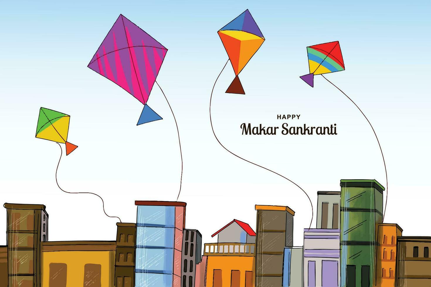 Makar sankranti celebration with colorful kites card background vector