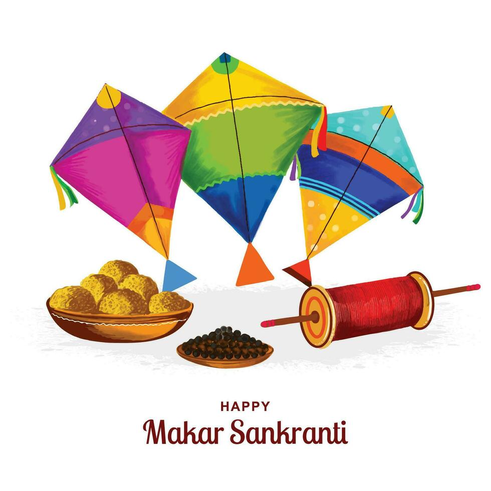 Happy makar sankranti festival background decorated with kites design vector