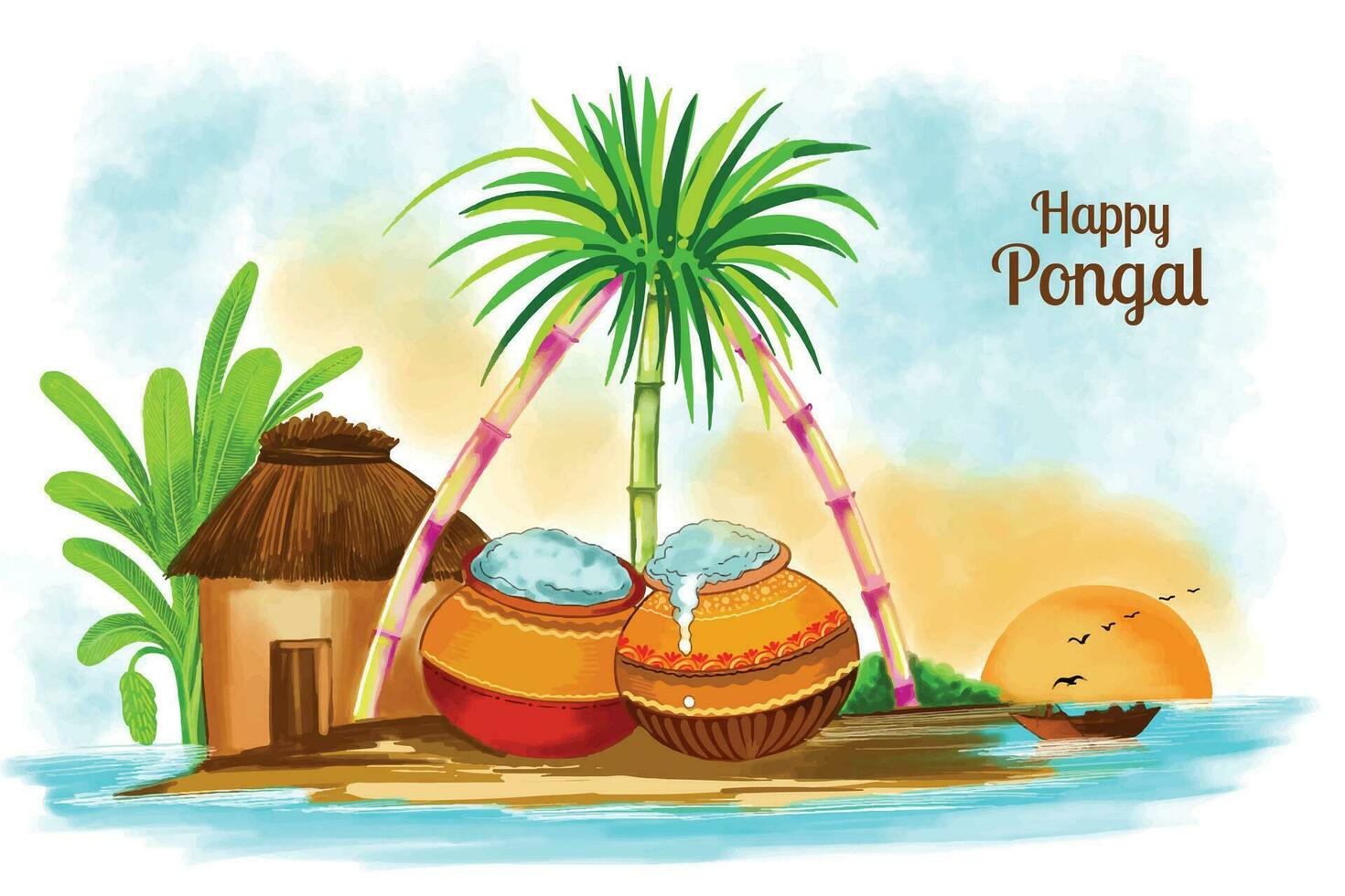 Happy pongal holiday harvest festival celebration card background vector