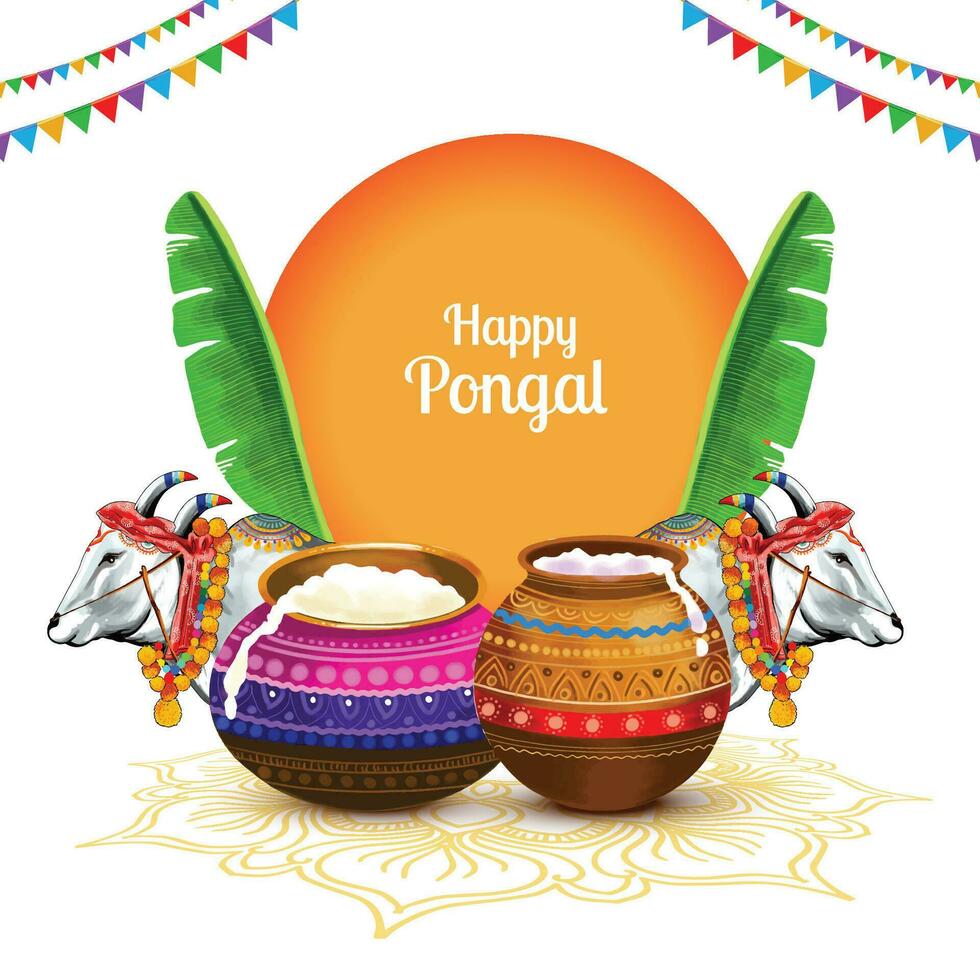 Happy pongal festival card celebration background vector