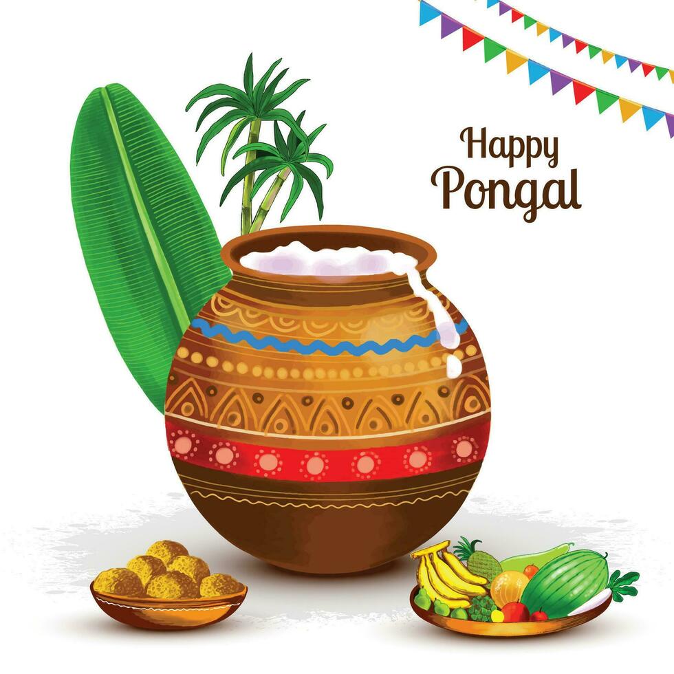 Happy pongal harvest festival card background vector