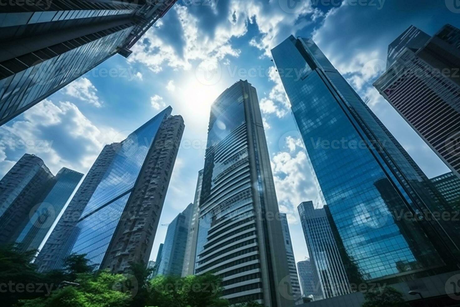 AI generated Glass architecture Skyscrapers from a low angle view photo