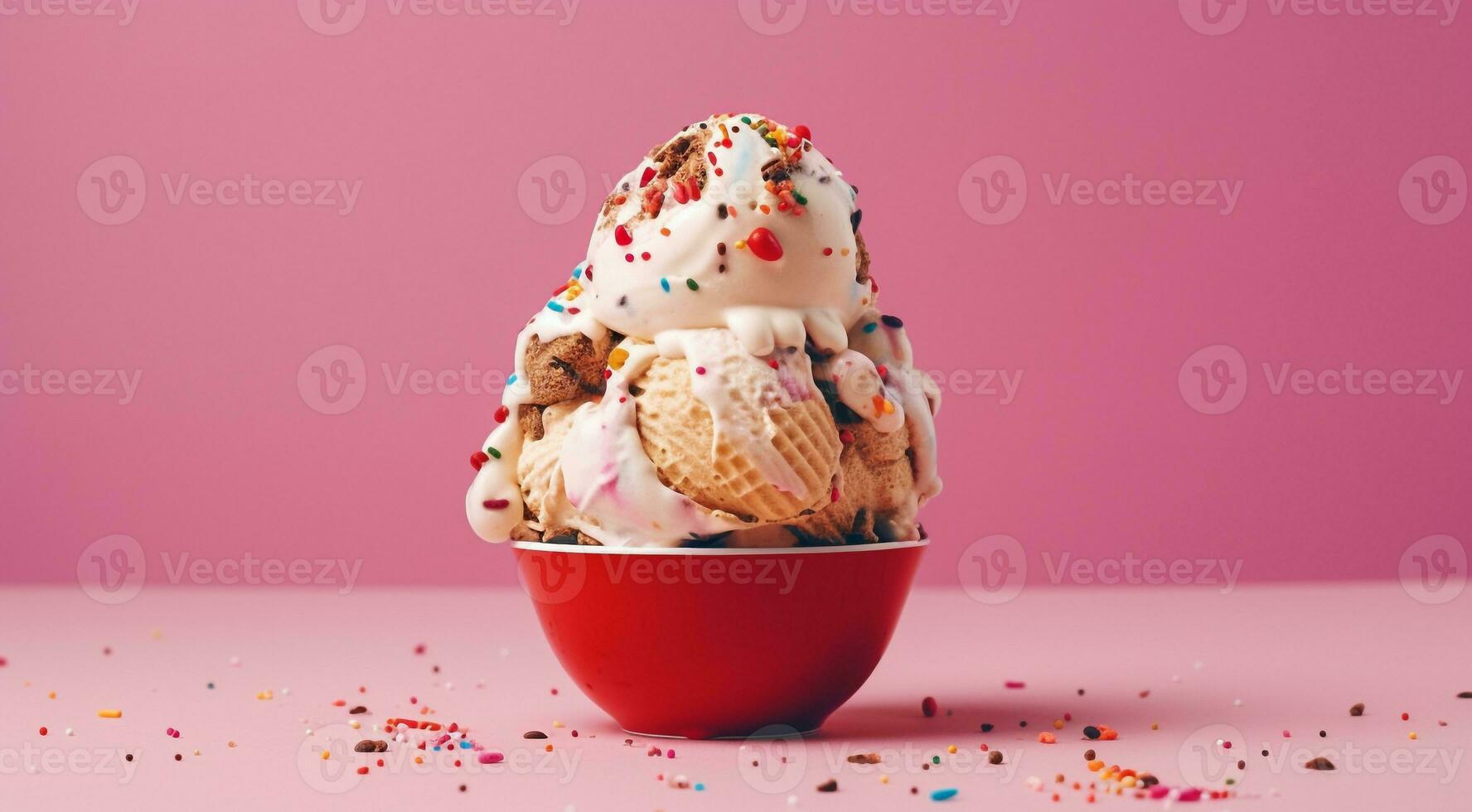 AI generated sweet ice cream on abstract background, colored delicious ice cream on background, colored background, ice cream on colorful background photo