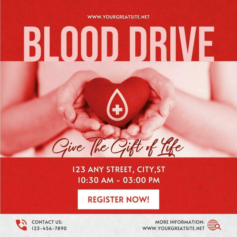 Blood Drive The Gift of Life Charity Event Post for Linkedin template