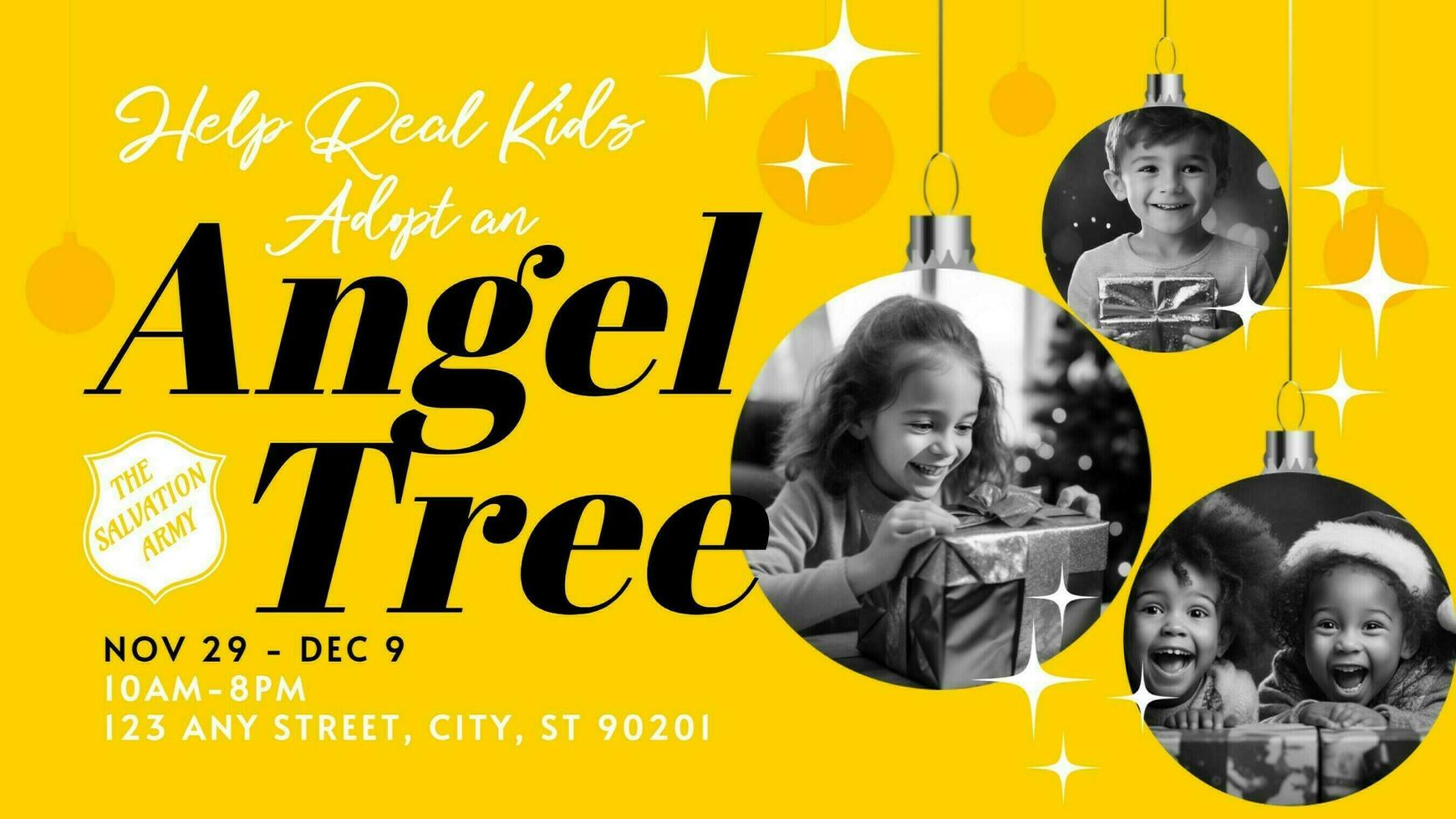 Help Real Kids Adopt an Angel Tree for Twitter Post template