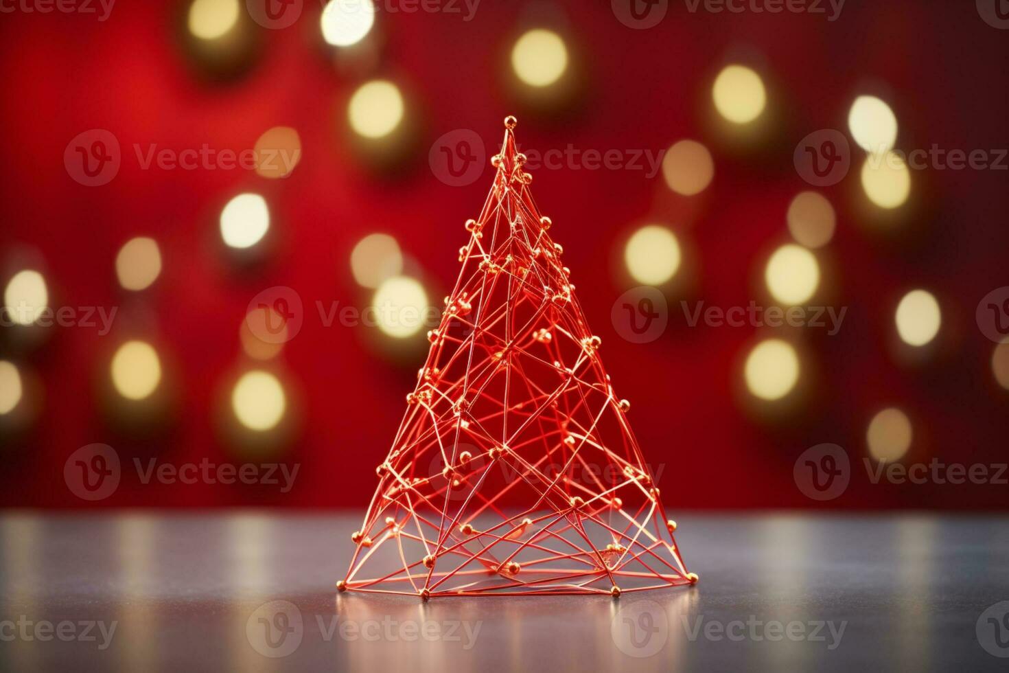 AI generated Red Christmas tree made up with paper clip and wire bokeh blurred background copy space photo