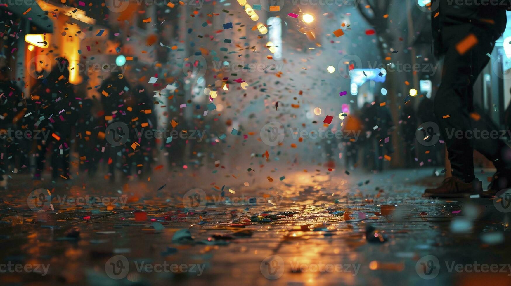 AI generated Confetti falling during a festival or carnival in the city photo