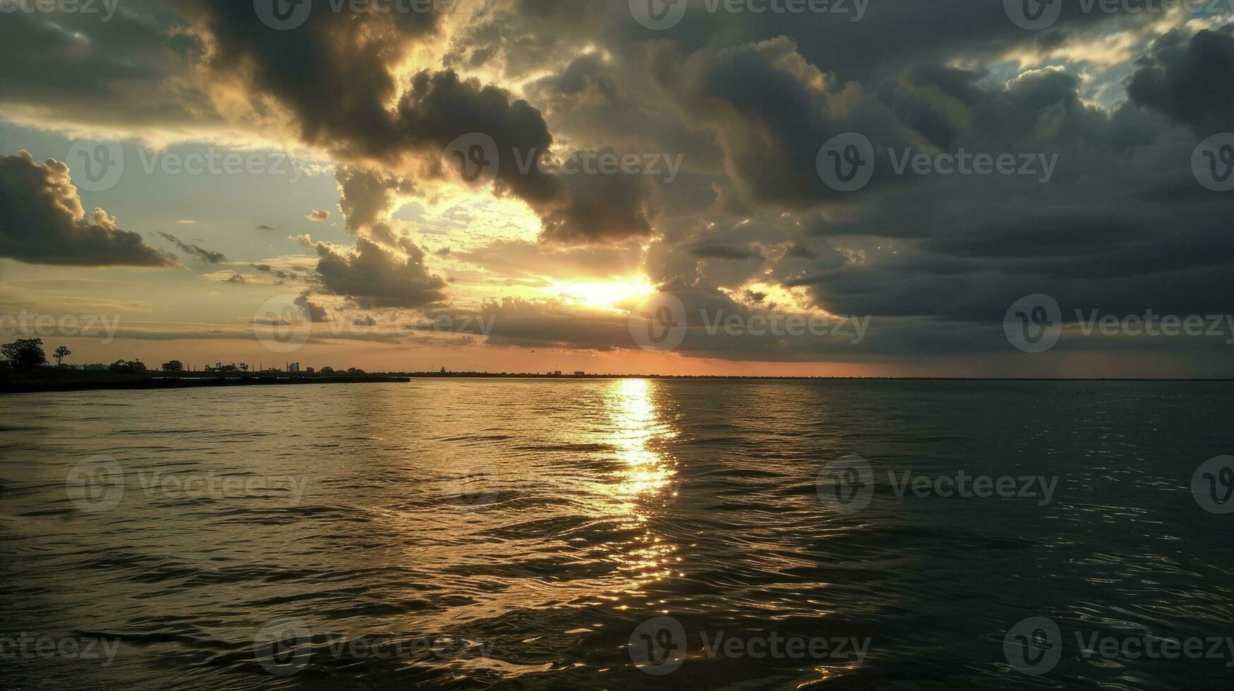 AI generated Overcast sky at sunset over Mobile Bay photo