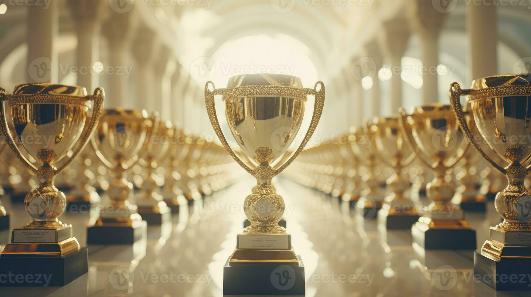 AI generated Close up on first place gold trophy cup photo