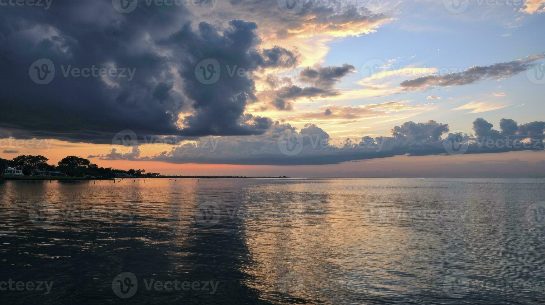 AI generated Overcast sky at sunset over Mobile Bay photo