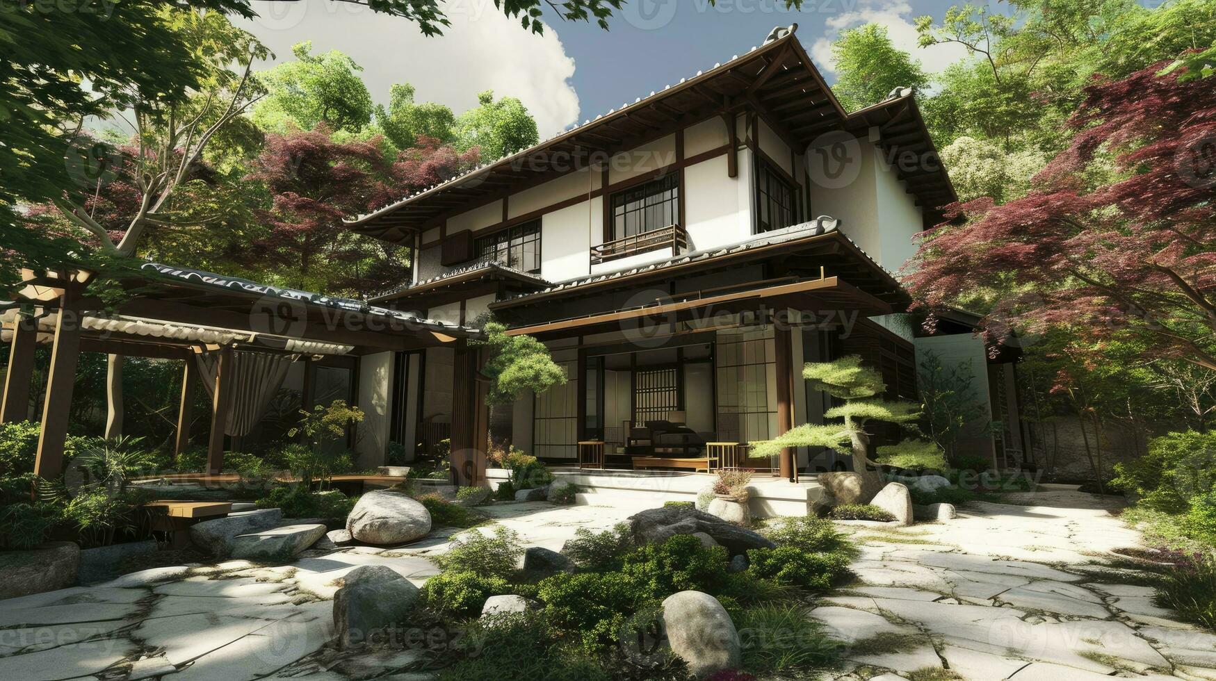 AI generated Japanese classic style house design photo