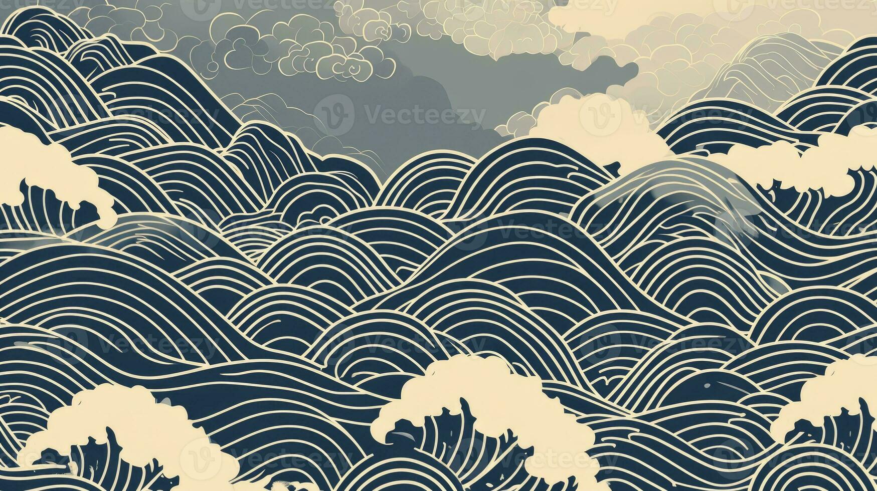 AI generated Traditional japanese style simple line waves background. photo