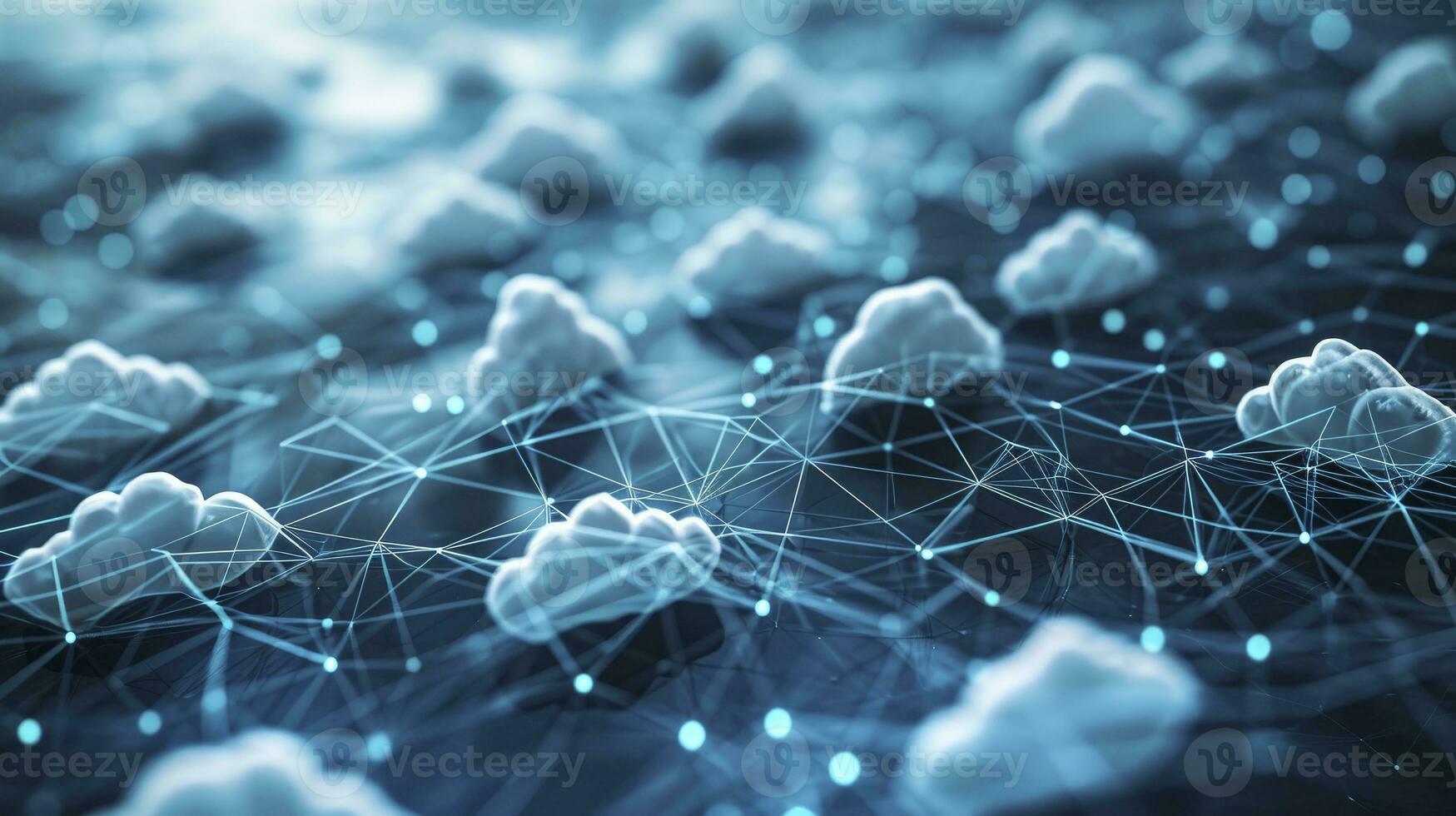 AI generated 3D illustration, concept image. Embossed mesh representing internet connections in cloud computing. photo
