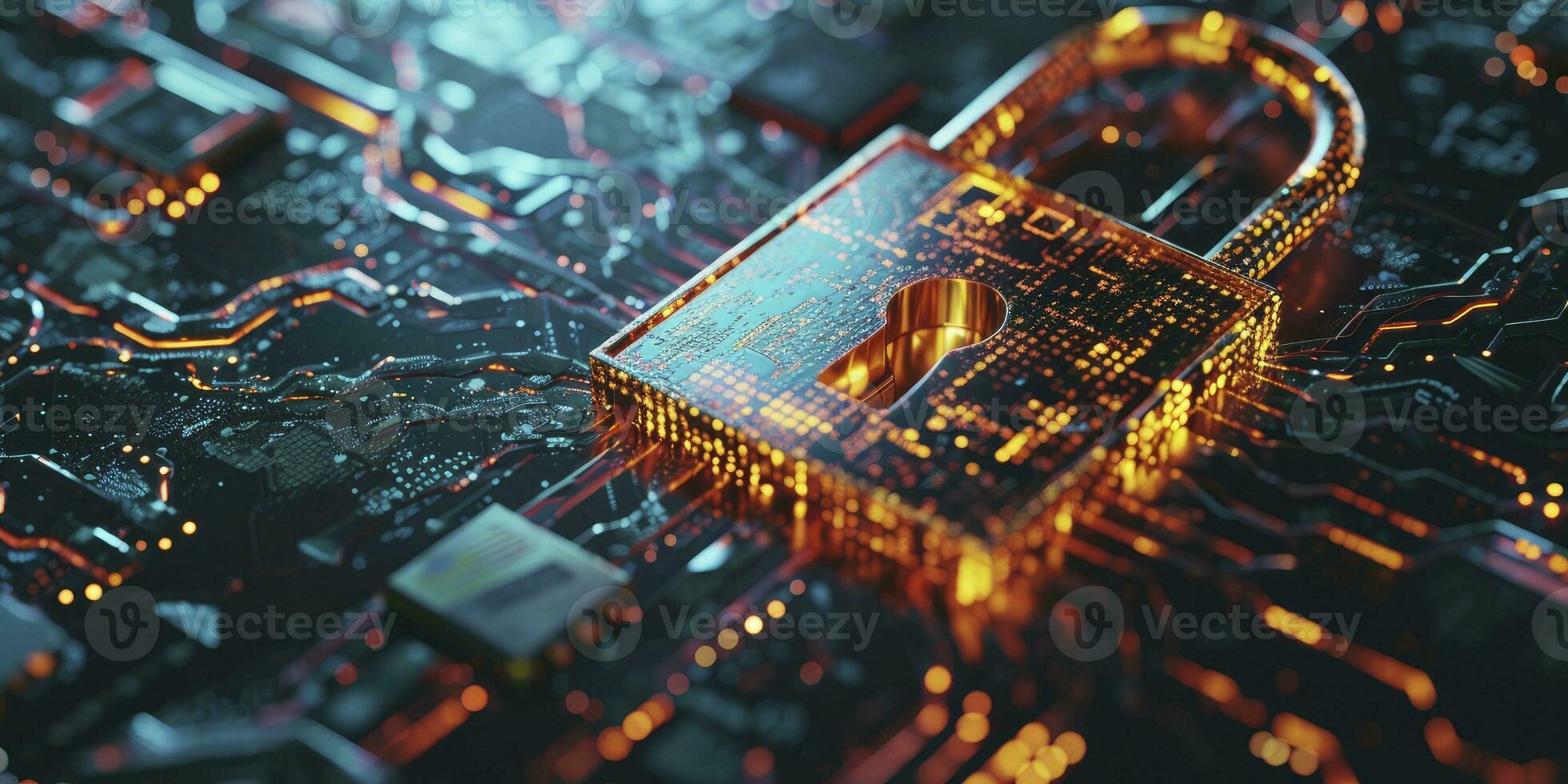 AI generated Concept of cybersecurity and data protection. 3D rendering. photo