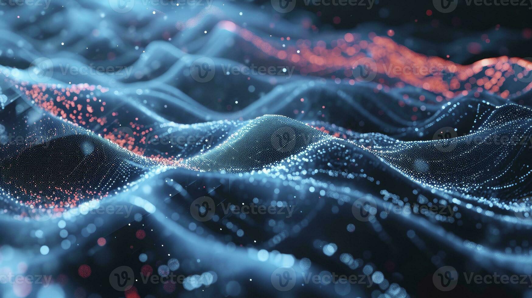 AI generated Abstract wave with moving dots and lines. Flow of particles. Cyber technology illustration. 3d rendering photo
