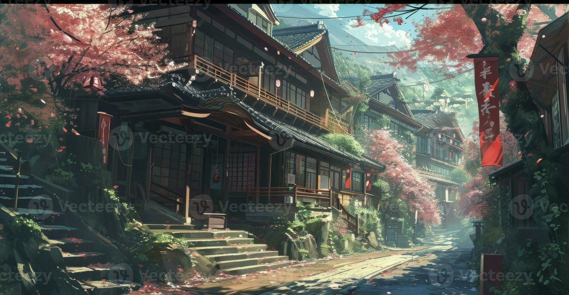 AI generated Japan fantasy style scene art photo