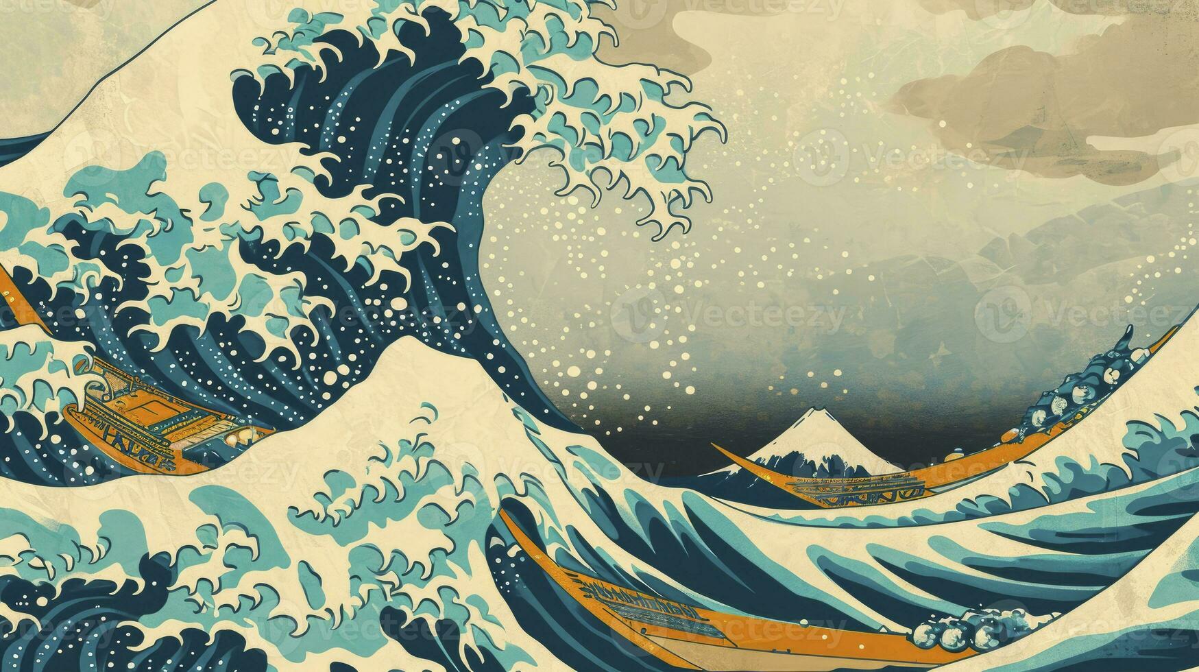 AI generated A vintage style japanese crashing wave background. Seamless pattern photo