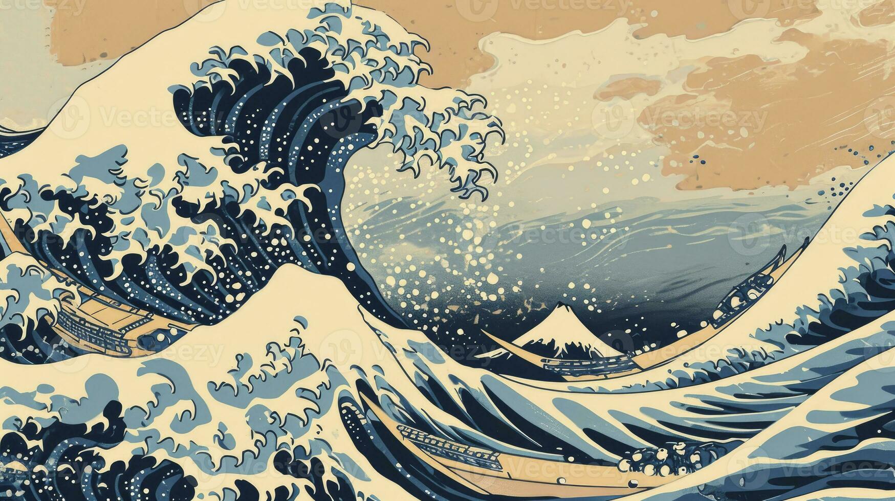 AI generated A vintage style japanese crashing wave background. Seamless pattern photo