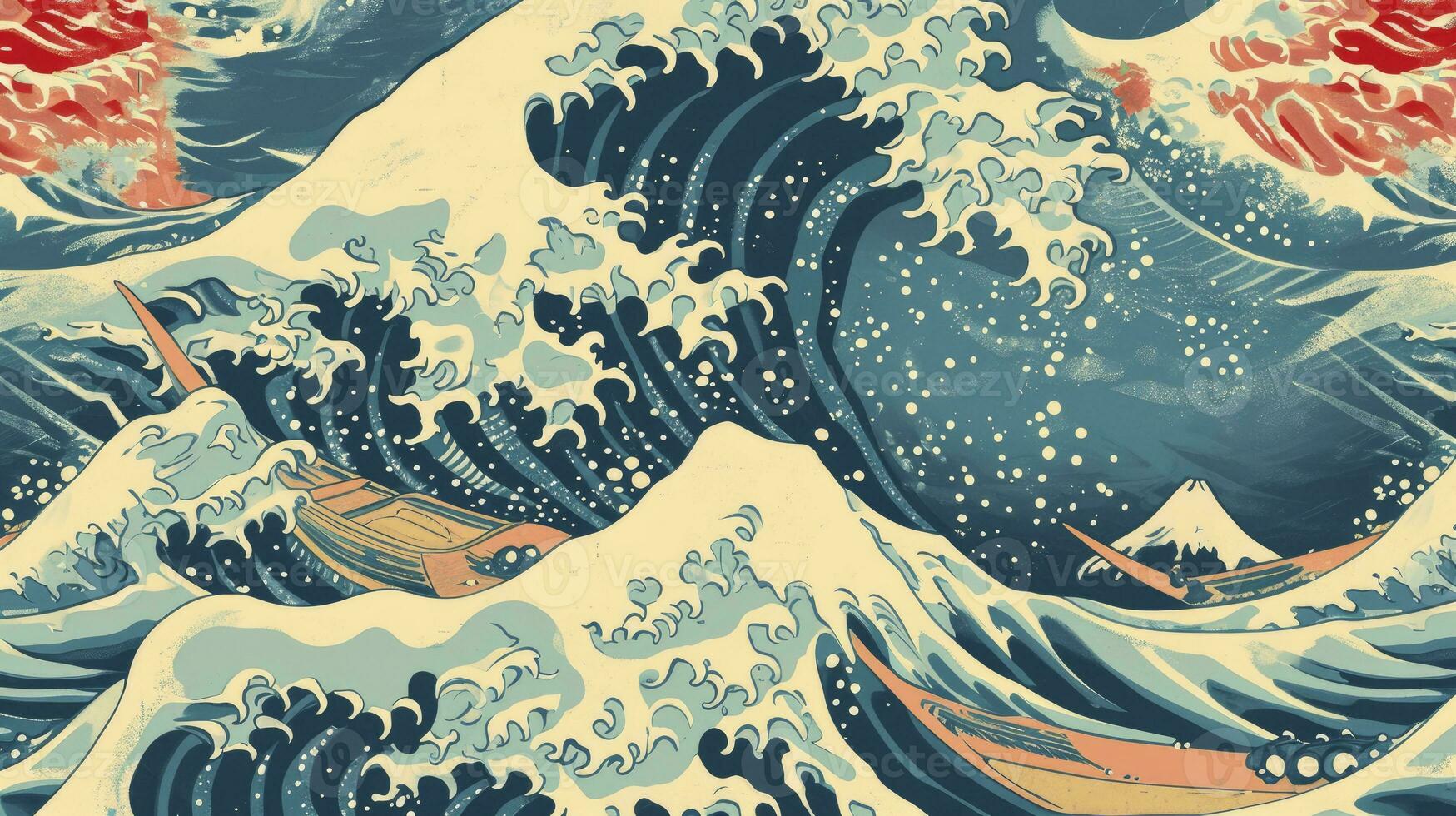 AI generated A vintage style japanese crashing wave background. Seamless pattern photo