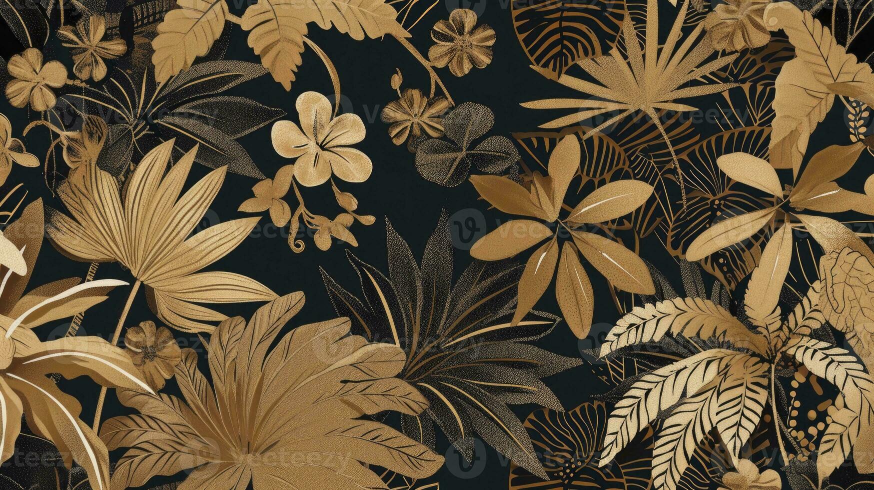 AI generated A Japanese style seamless tile with exotic foliage pattern in soft brown and black photo