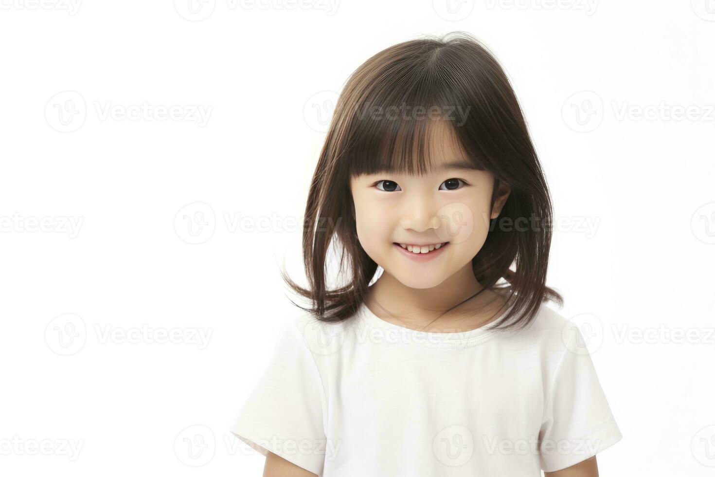AI generated Asian smiling little girl portrait isolated on white Background photo