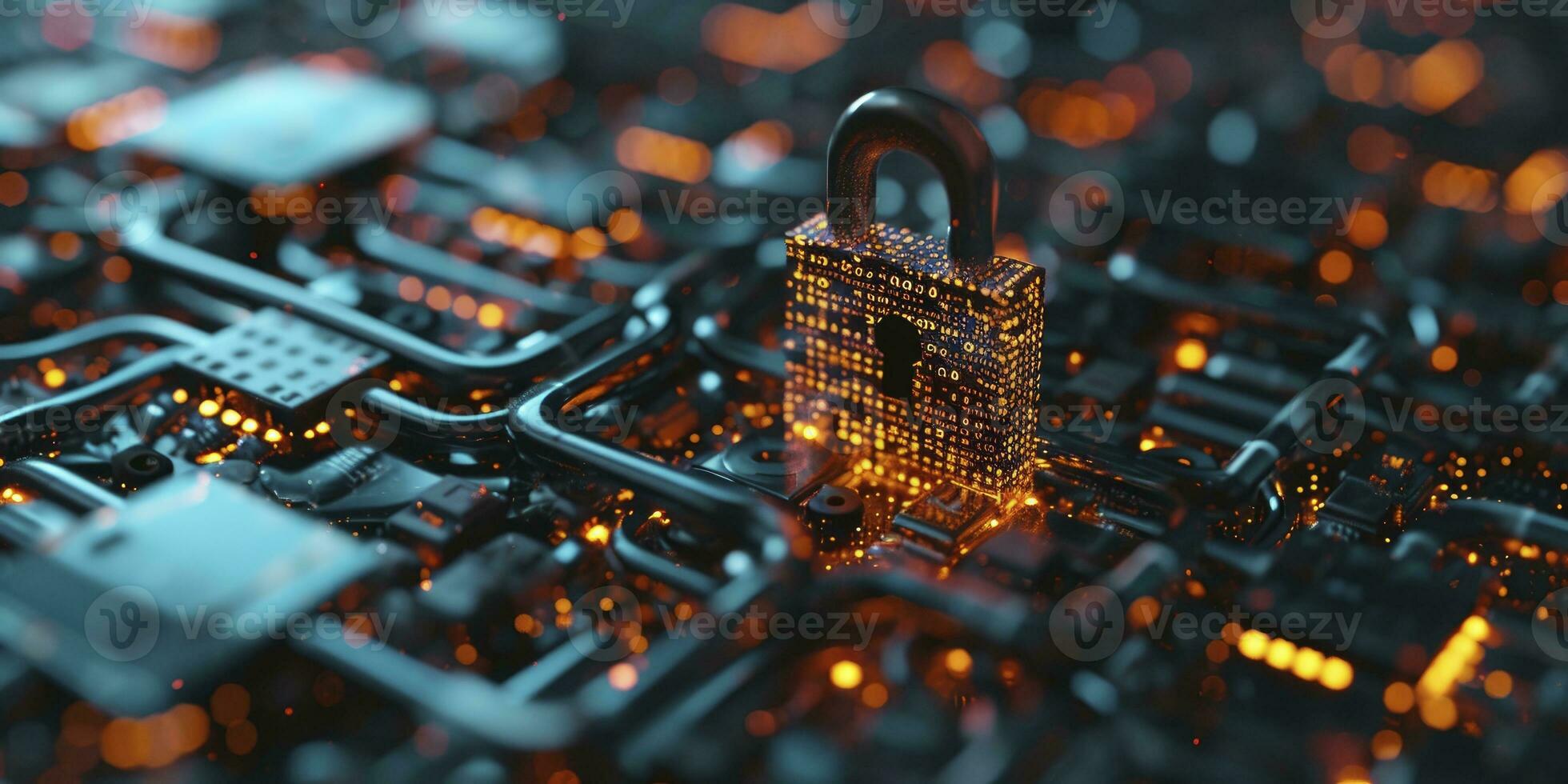 AI generated Concept of cybersecurity and data protection. 3D rendering. photo