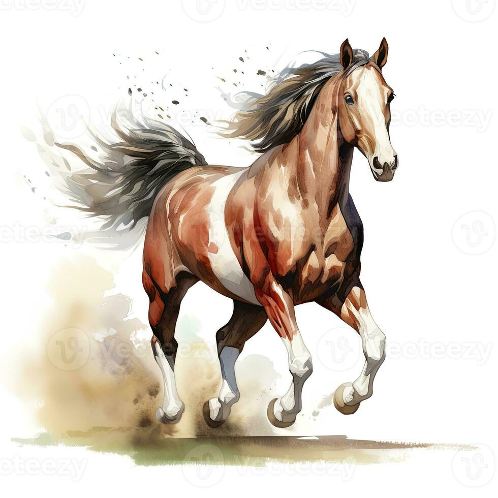 AI generated Horse running in watercolor design. AI Generated photo