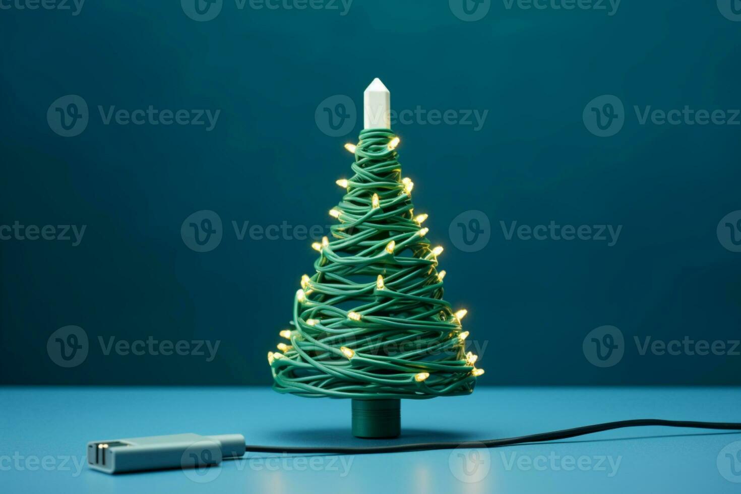 AI generated Christmas tree made up with charger cable Electronics concept background copy space photo