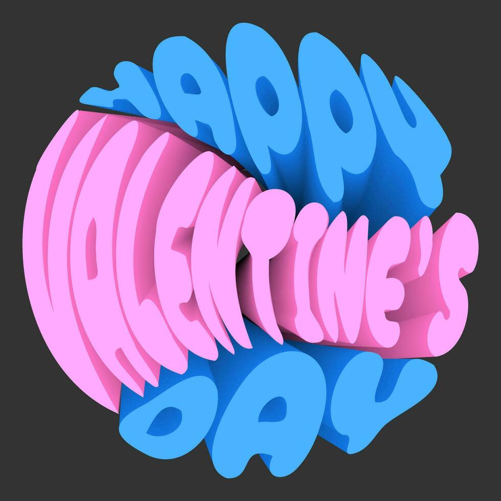 futurista 3d tipografía. rosado y azul texto, eslogan, pegatina en el forma de un circulo - contento san valentin día. vector