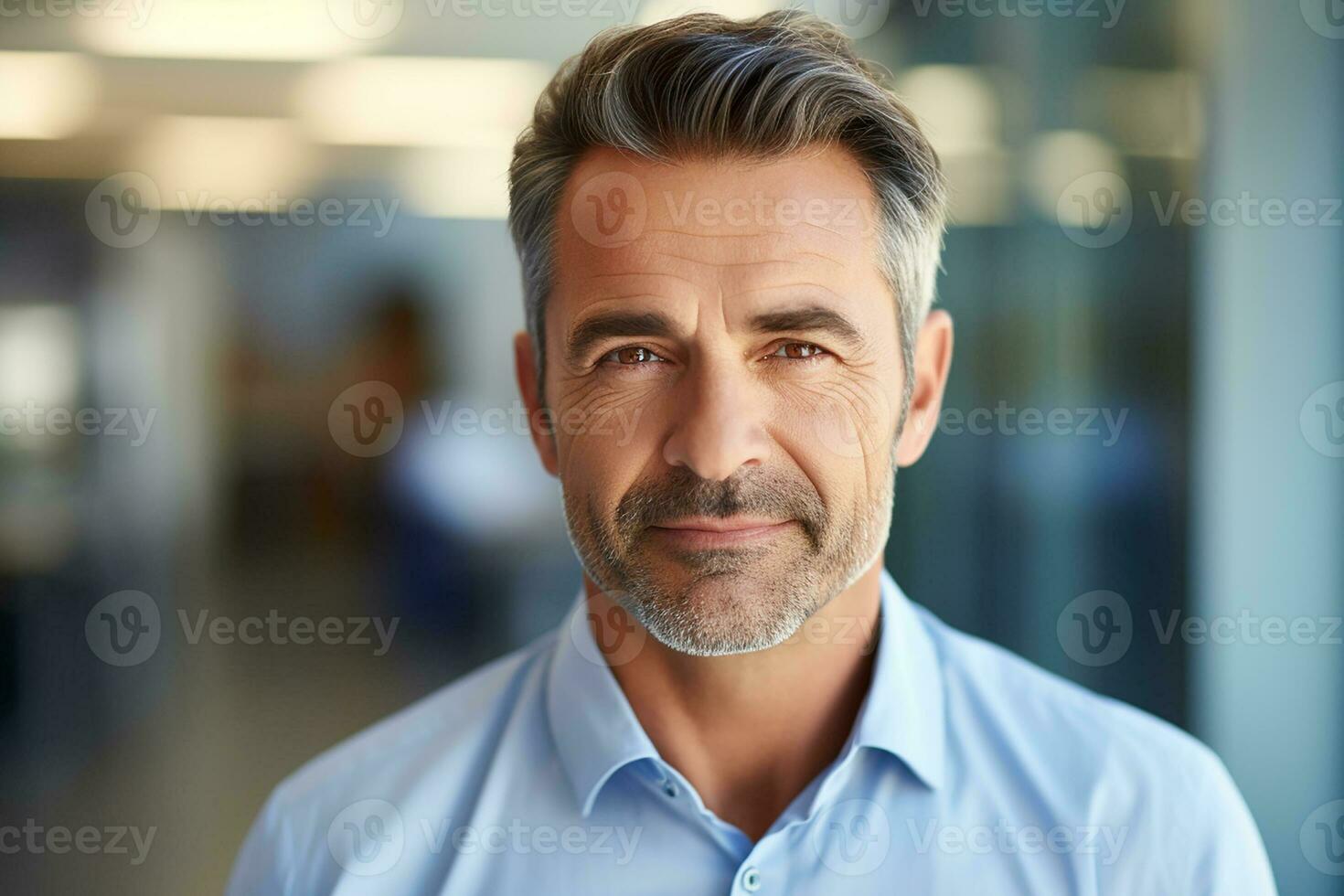AI generated Portrait of confident businessman standing in modern office photo