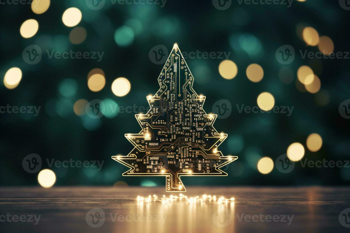 AI generated Christmas tree made with circuit board technology concept photo