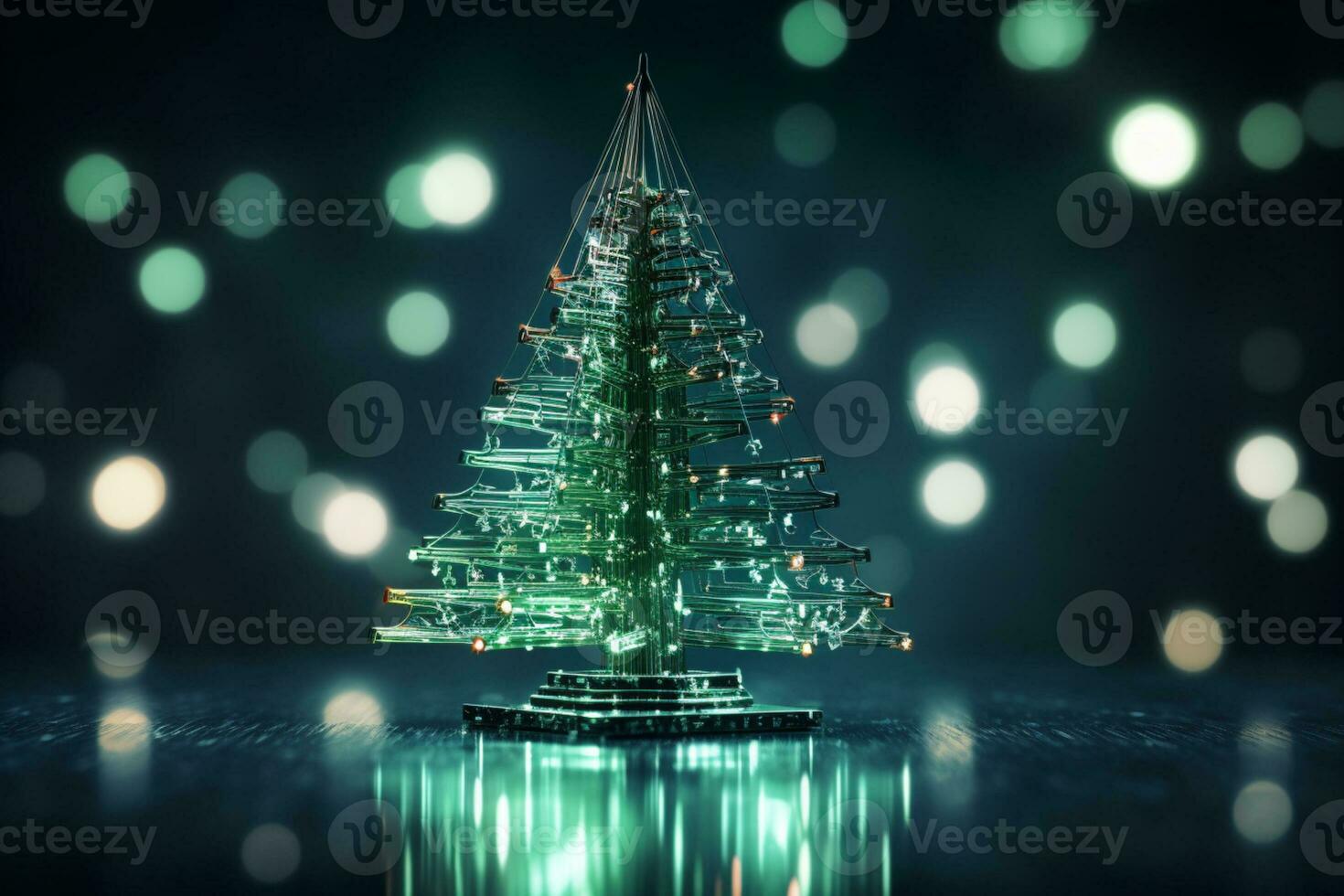 AI generated Christmas tree made with circuit board technology concept photo