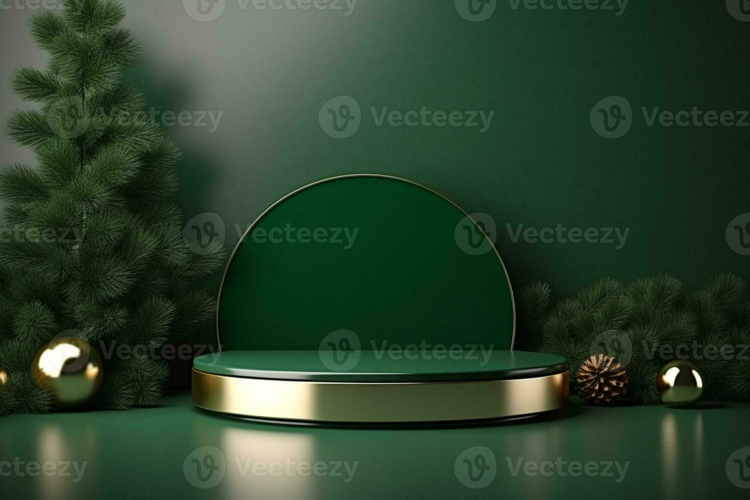 AI generated merry Christmas 3d rendered red Podium display for event photo