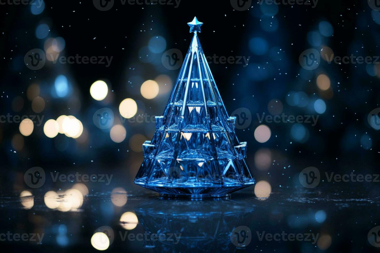 AI generated Abstract Blue shinny Christmas tree with bokeh background technology concept photo