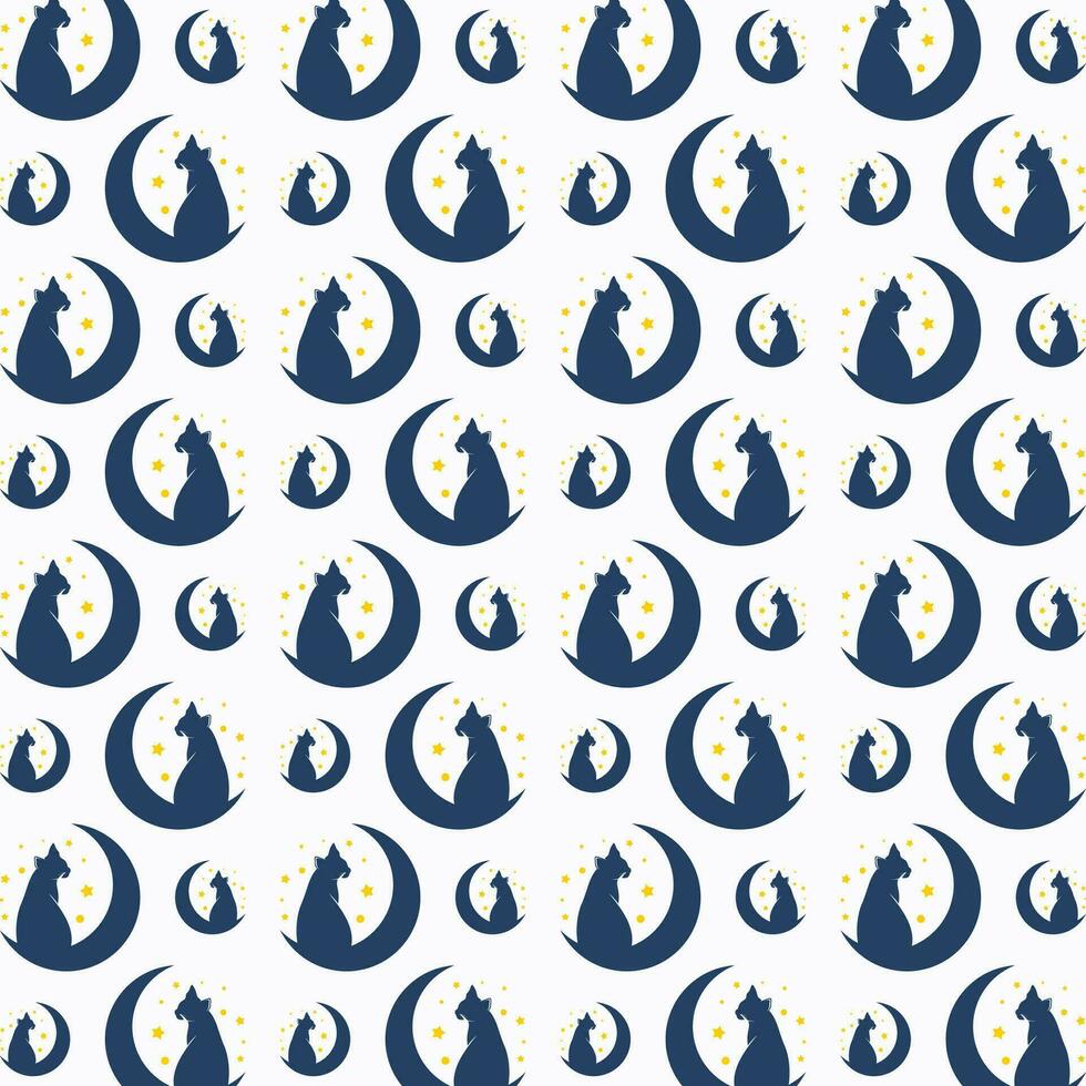 Half moon cat vector seamless repeating pattern illustration background