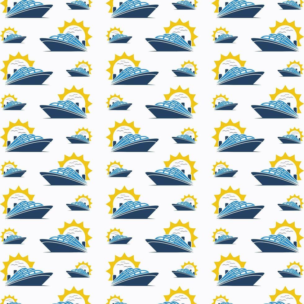 Cruise ship vector seamless repeating pattern illustration background