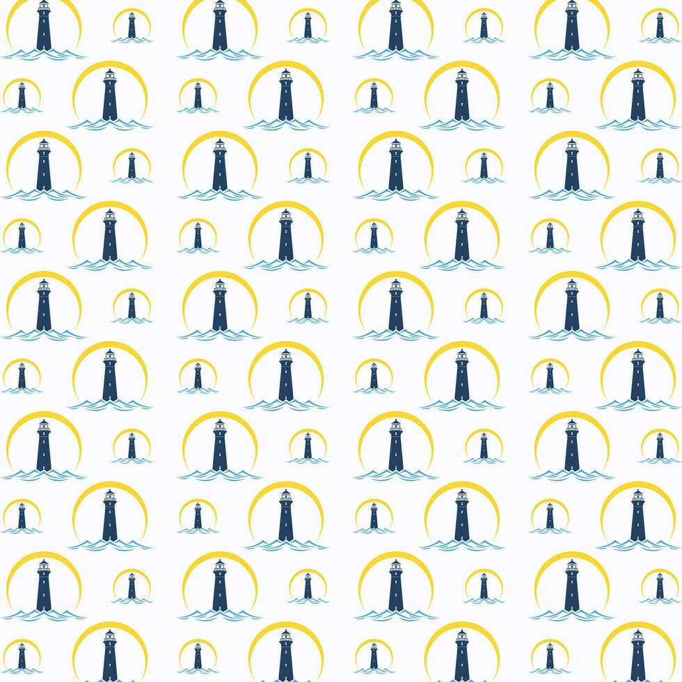 Lighthouse vector seamless repeating pattern illustration background