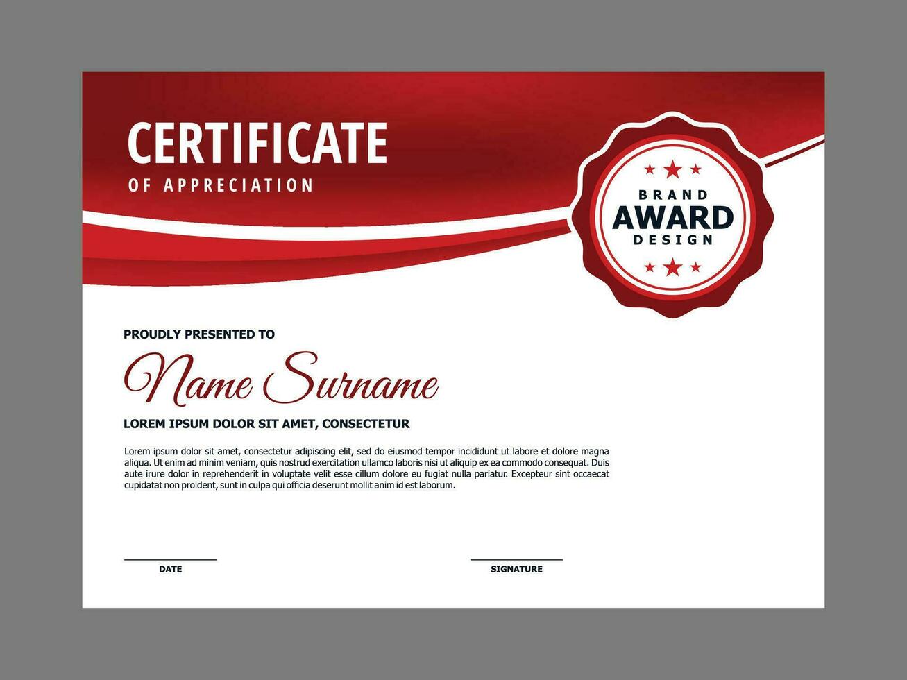 Certificate Template with Red Curvy Element vector