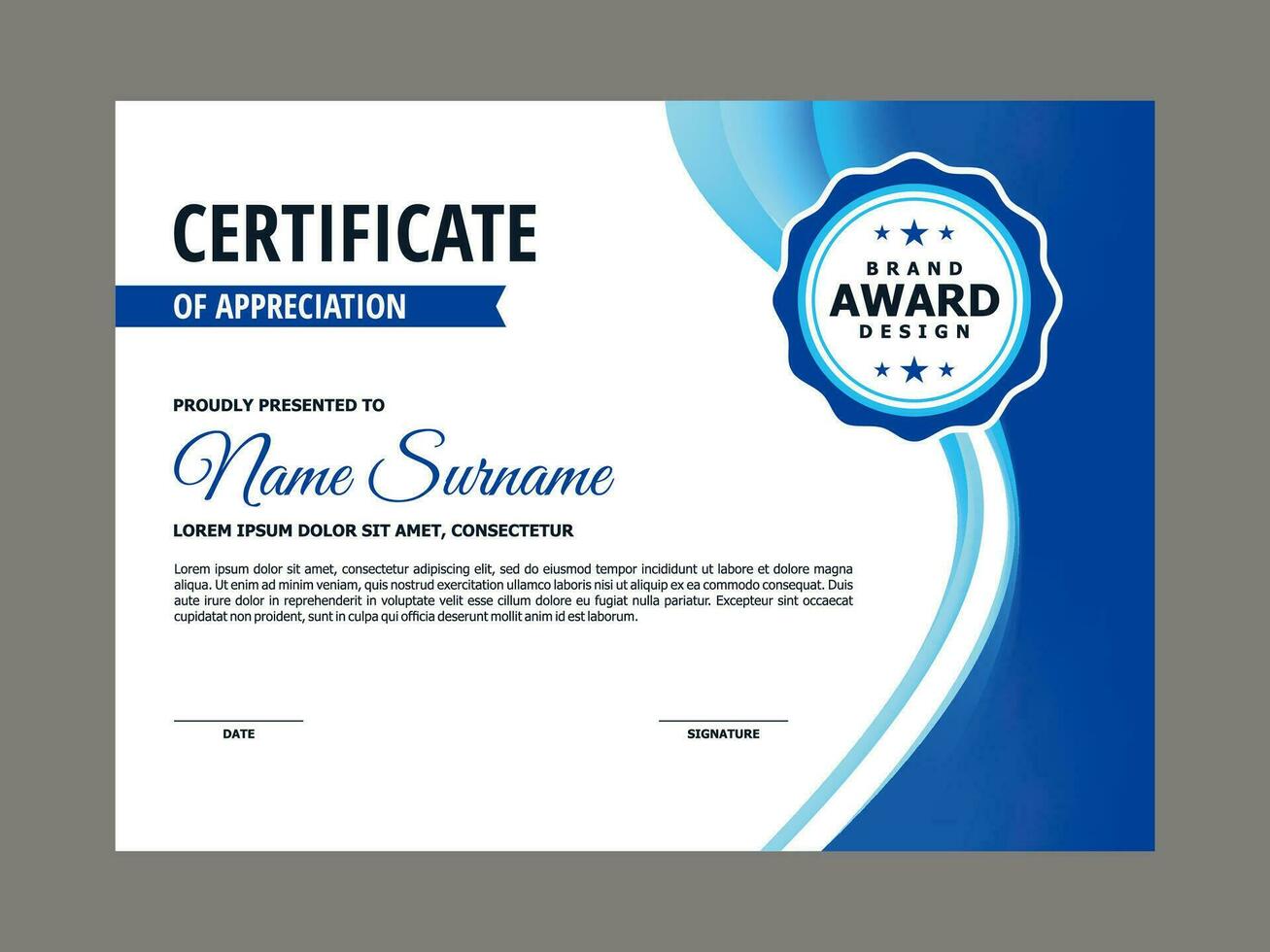 certificado modelo con azul ondulado elemento vector