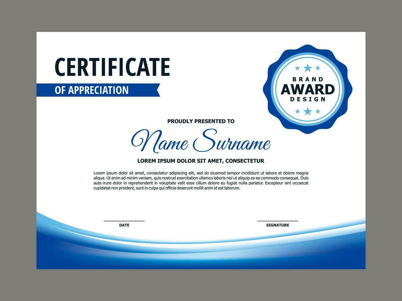 Certificate Template with Blue Flowing Element Design vector