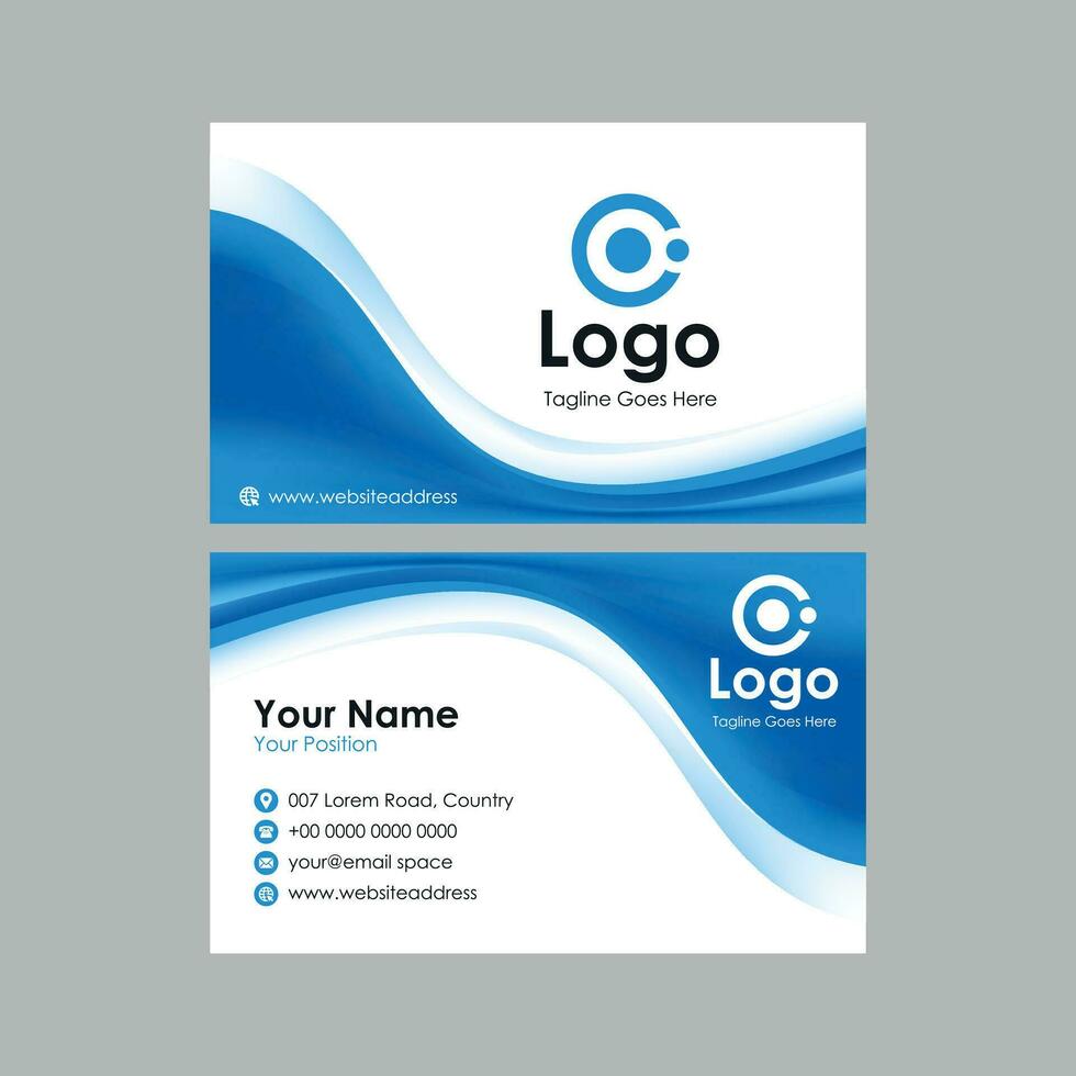 business card template with blue wavy background vector
