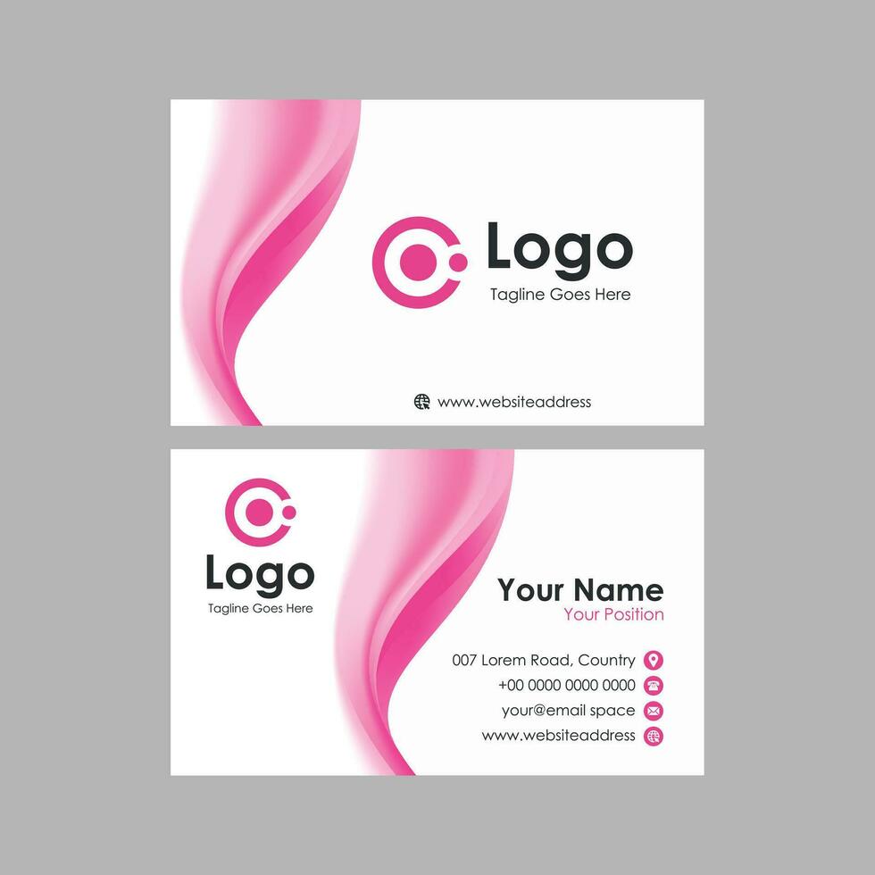 business card template with pink wavy background vector